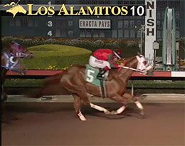 Apollitical Victory, under jockey Armando Cervantes, is a daylight winner of the $87,750 Los Alamitos Maiden Stakes in 2023..