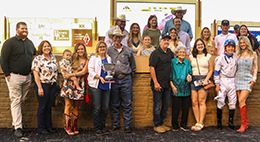 Js On Fire’s connections accept the Boyd Morris Memorial Stakes-RG2 winning trophy at Remington Park on Saturday.
