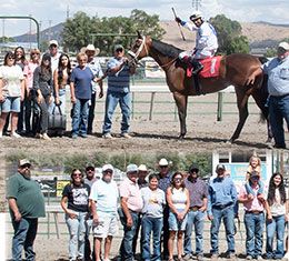 The connections of Pappajeto accept the Zoom Zoom Zoom Stakes-Div. 1 trophy.