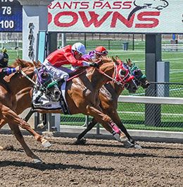 Jalapano, under jockey Epifanio Garcia, gets up in the Firecracker Futurity Consolation.