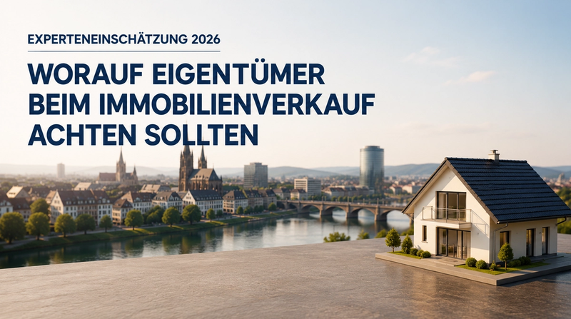 Hausmodell vor einer fiktiven Stadtlandschaft als Symbol für den Immobilienverkauf, die Immobilienbewertung und die professionelle Vermarktung von Immobilien.