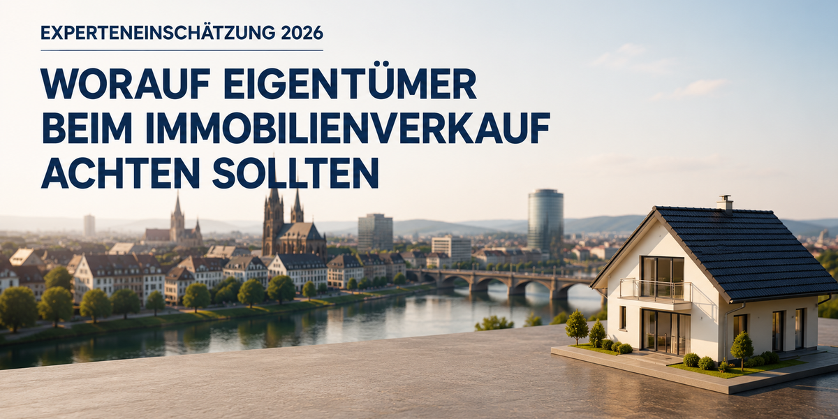 Hausmodell vor einer fiktiven Stadtlandschaft als Symbol für den Immobilienverkauf, die Immobilienbewertung und die professionelle Vermarktung von Immobilien.