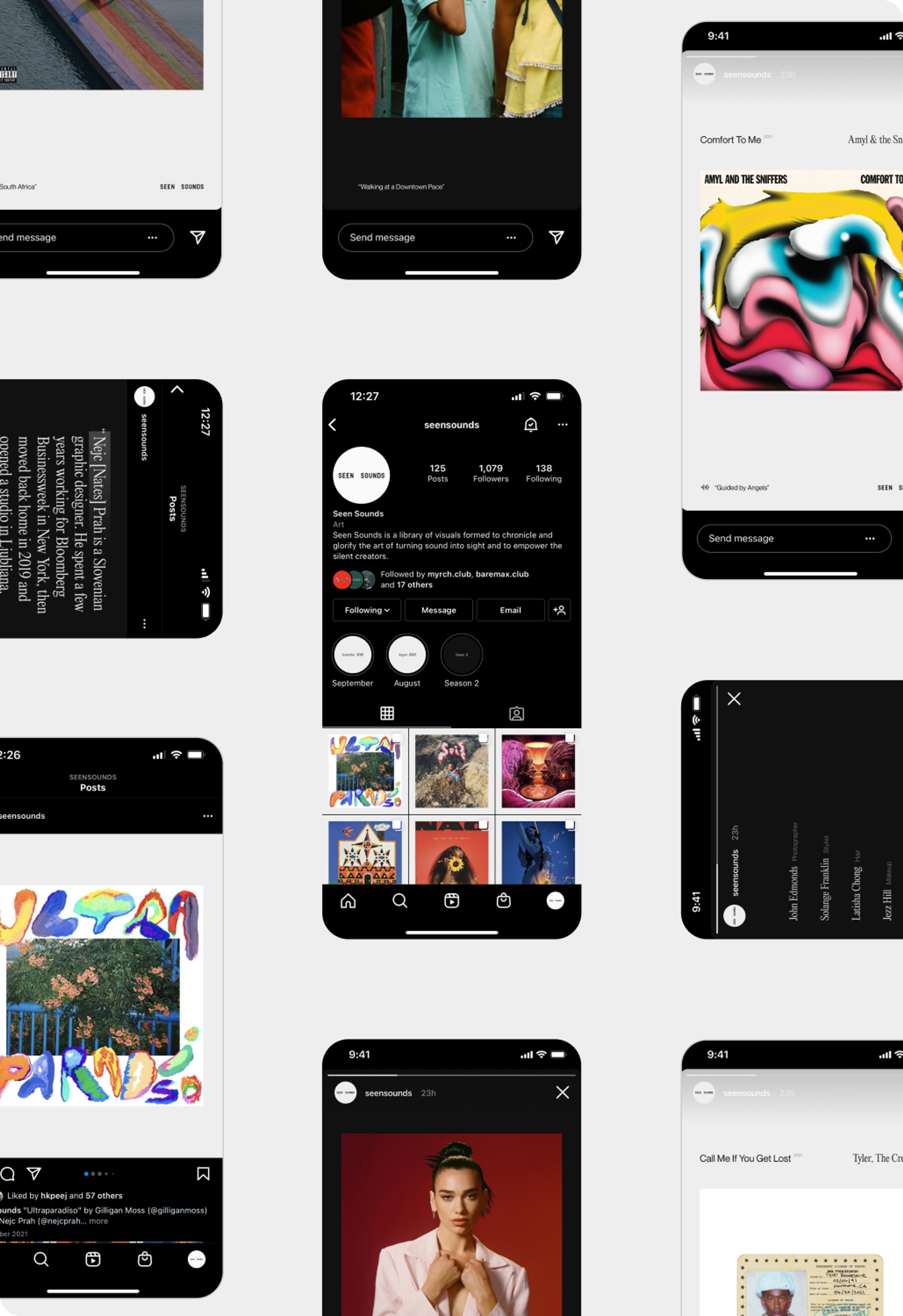 Image showing different types of posts from Seen Sounds Instagram account