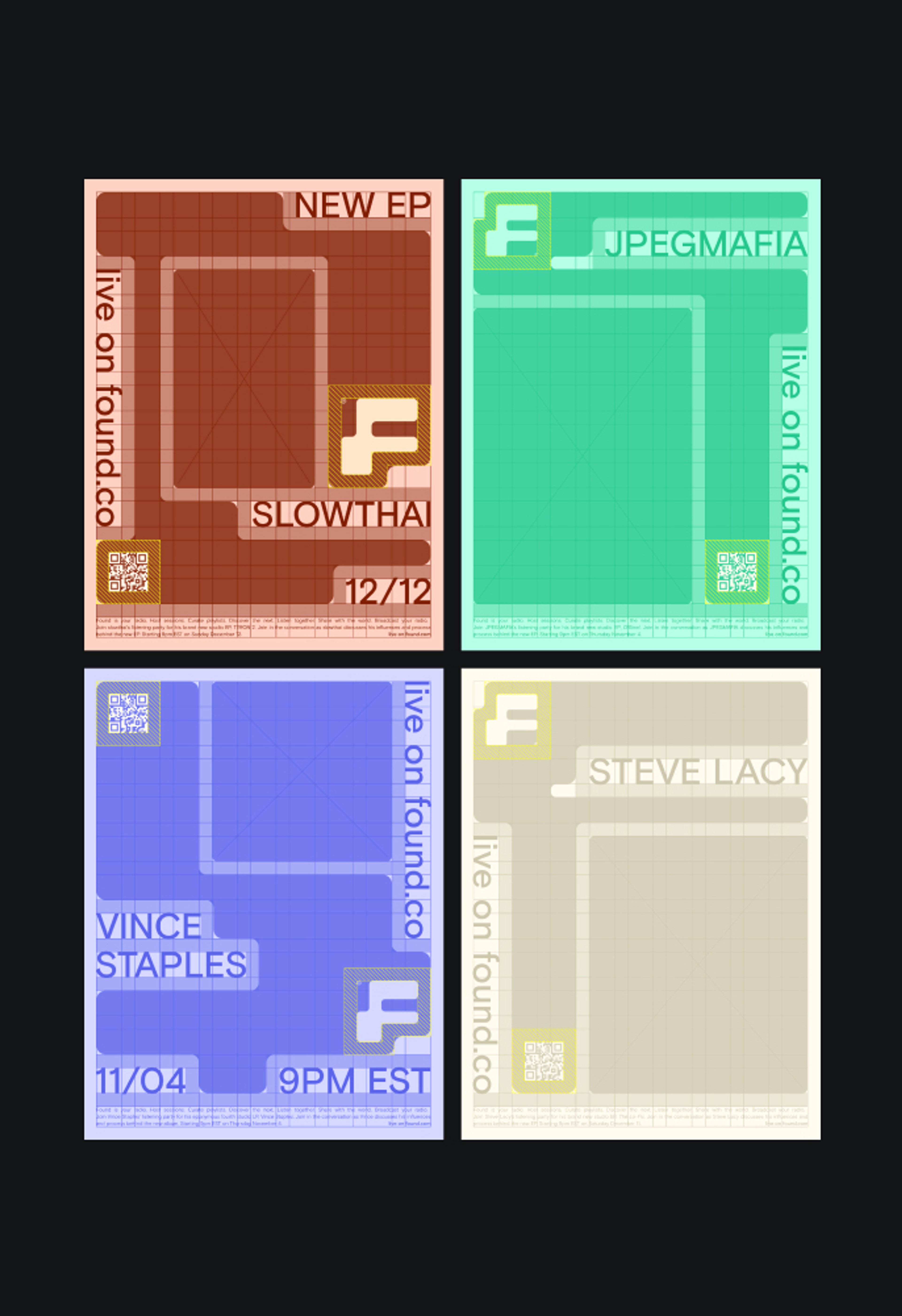 Image of how the Found posters are constructed showing the layout and grid