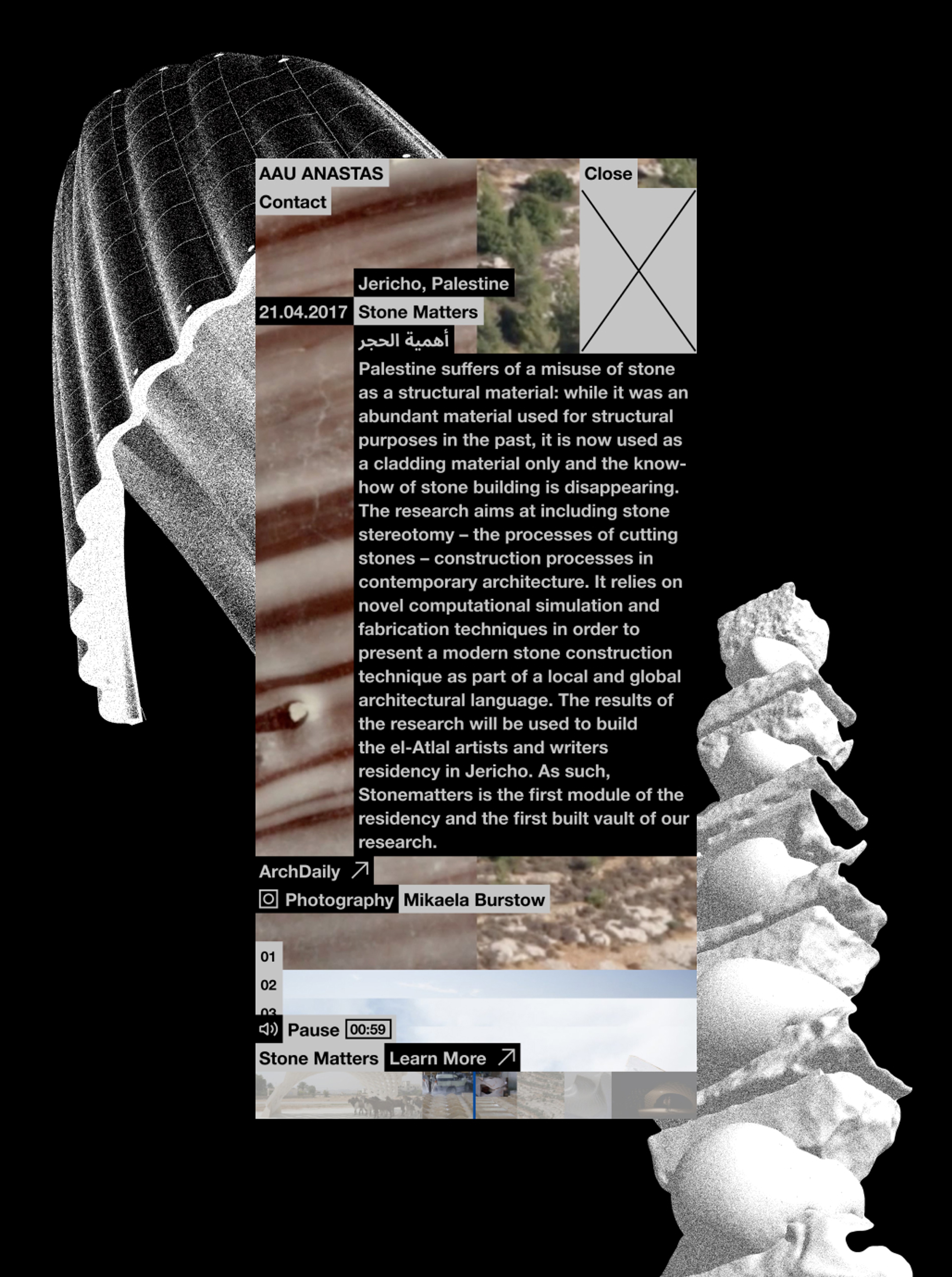 Image showing screenshot of AAU Anastas website with their architectural illustrations in the background