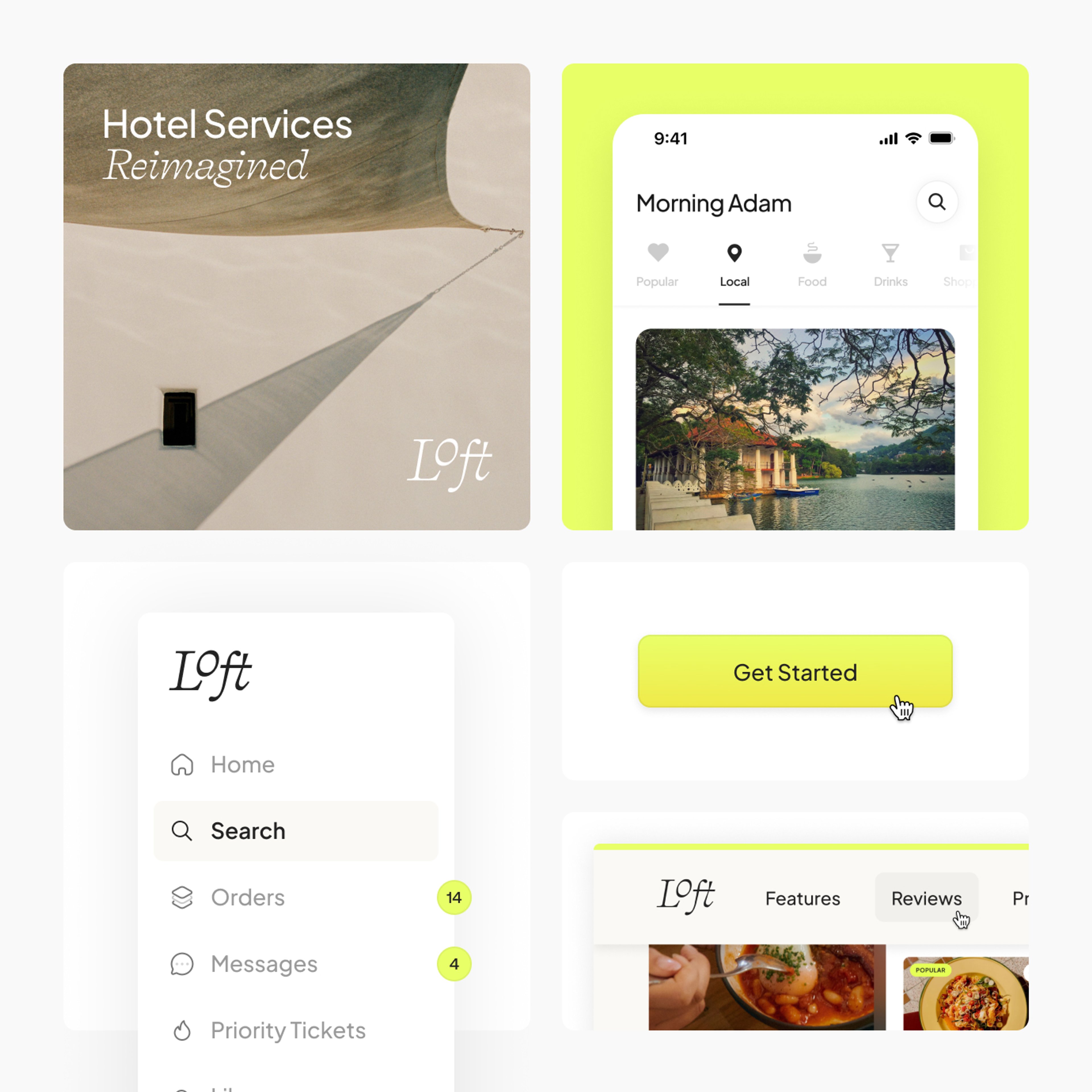 A selection of different components and screens from the Loft app and homepage