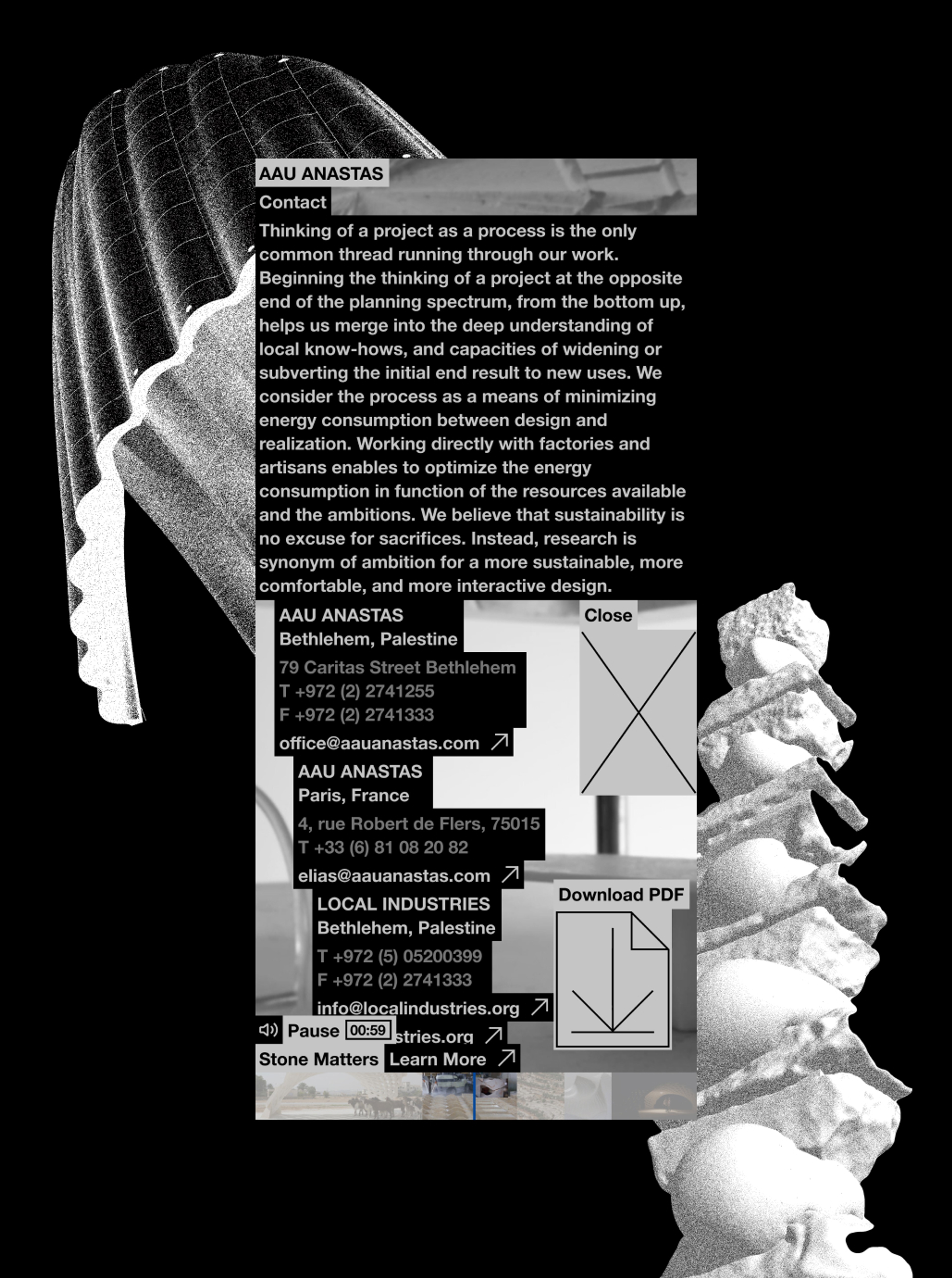 Image showing screenshot of AAU Anastas website with their architectural illustrations in the background