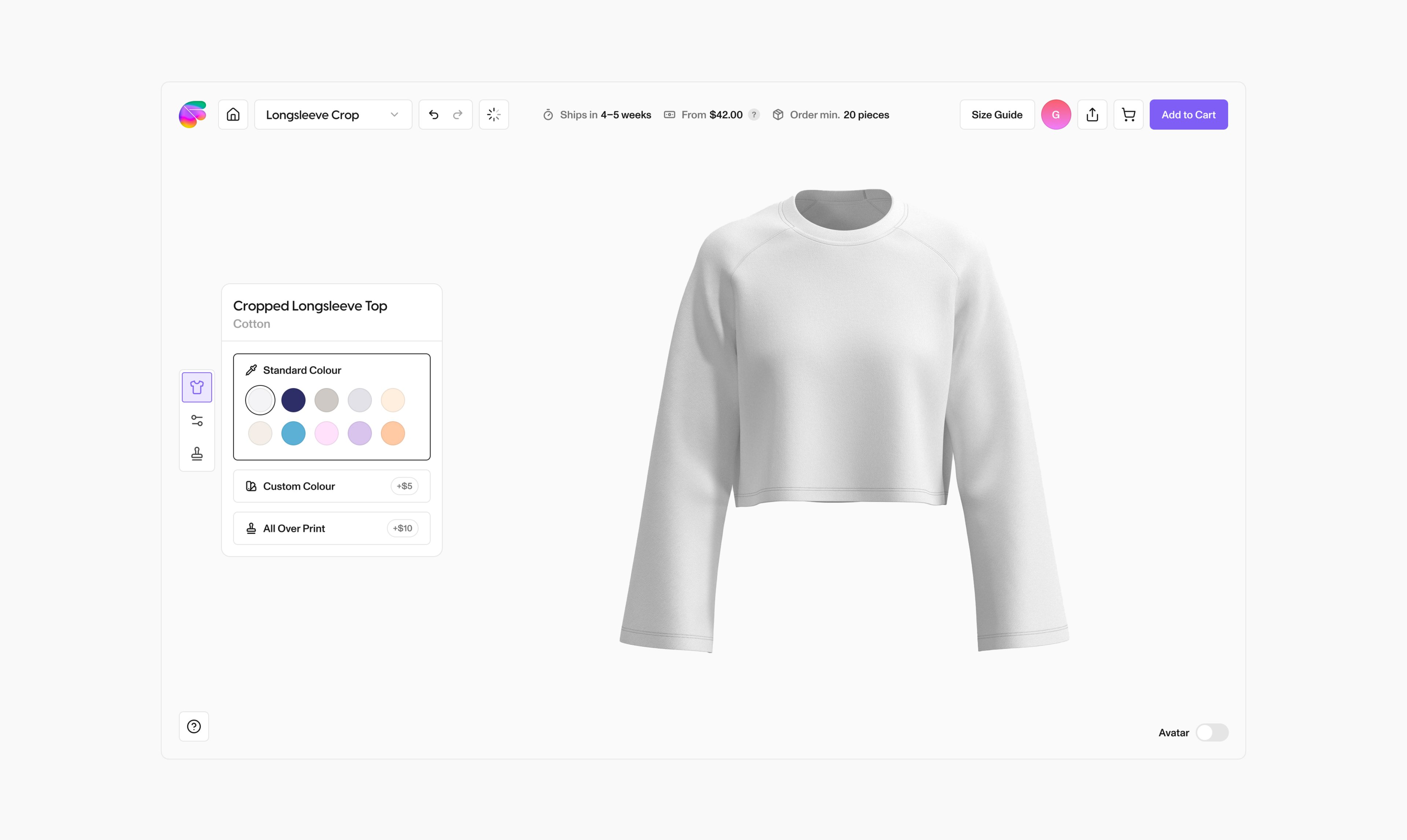 Screenshot of the Fabra web app where a user can create and edit their clothing item