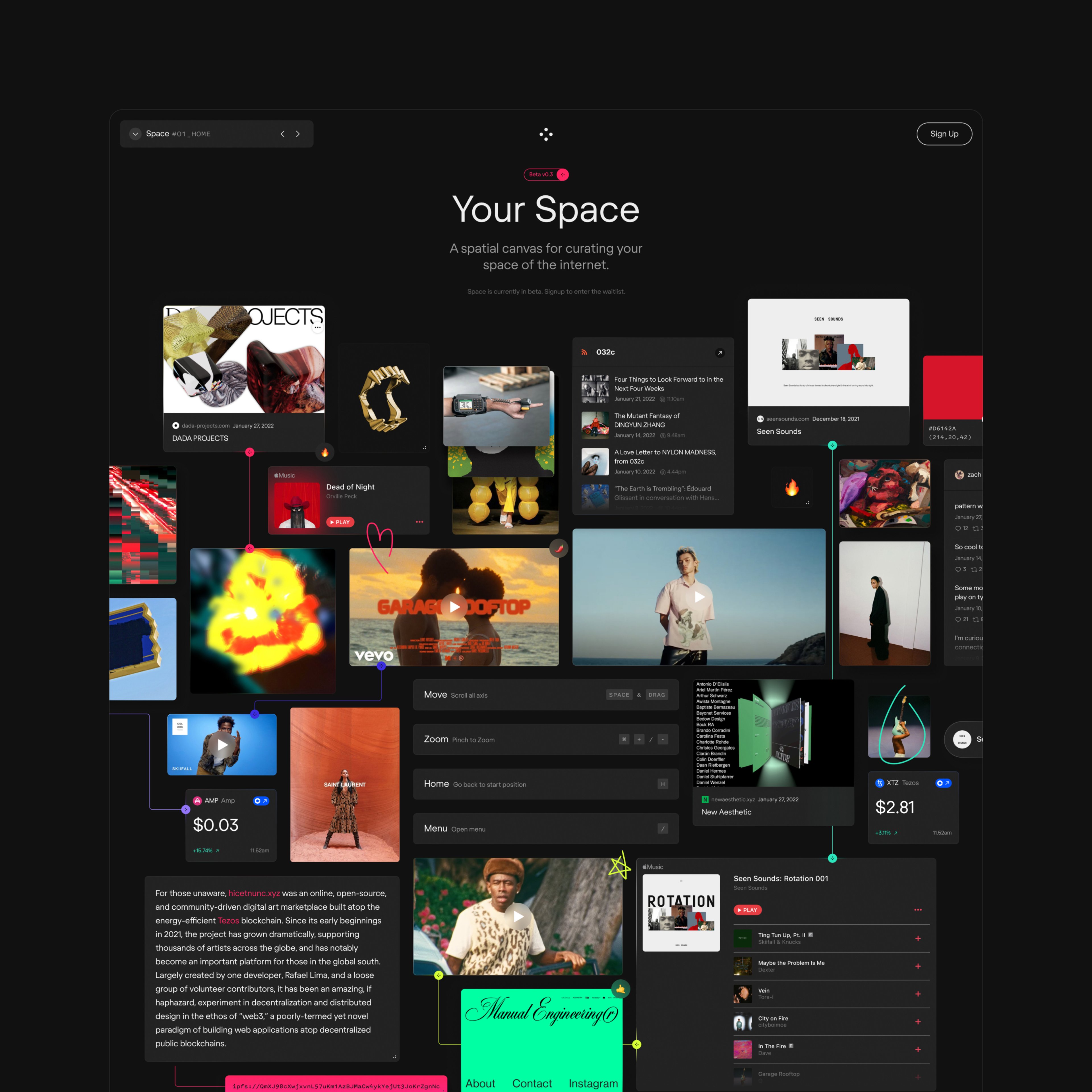 Desktop screenshot of the Space homepage