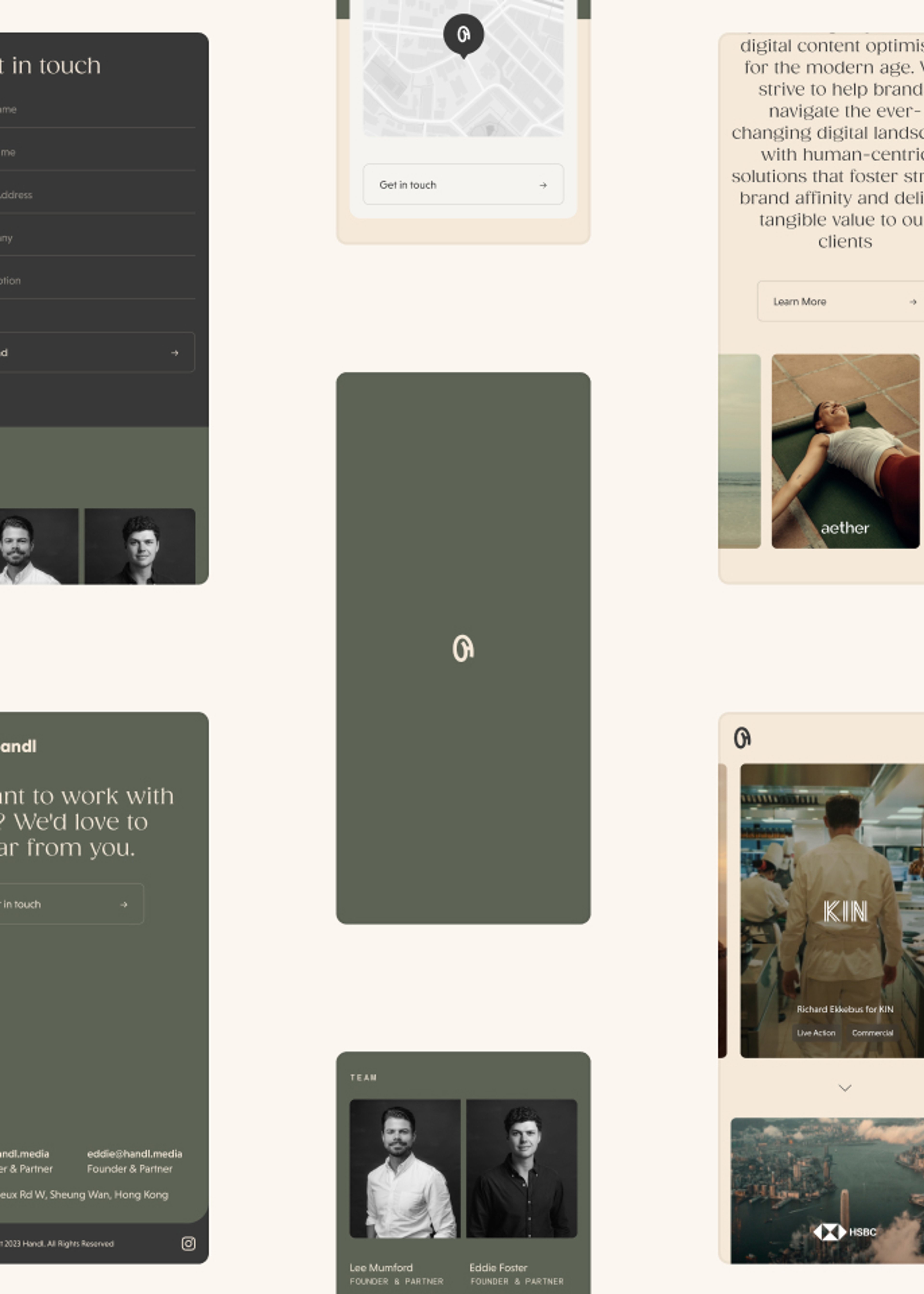 Image shows the different mobile website screens we created for Handl.
