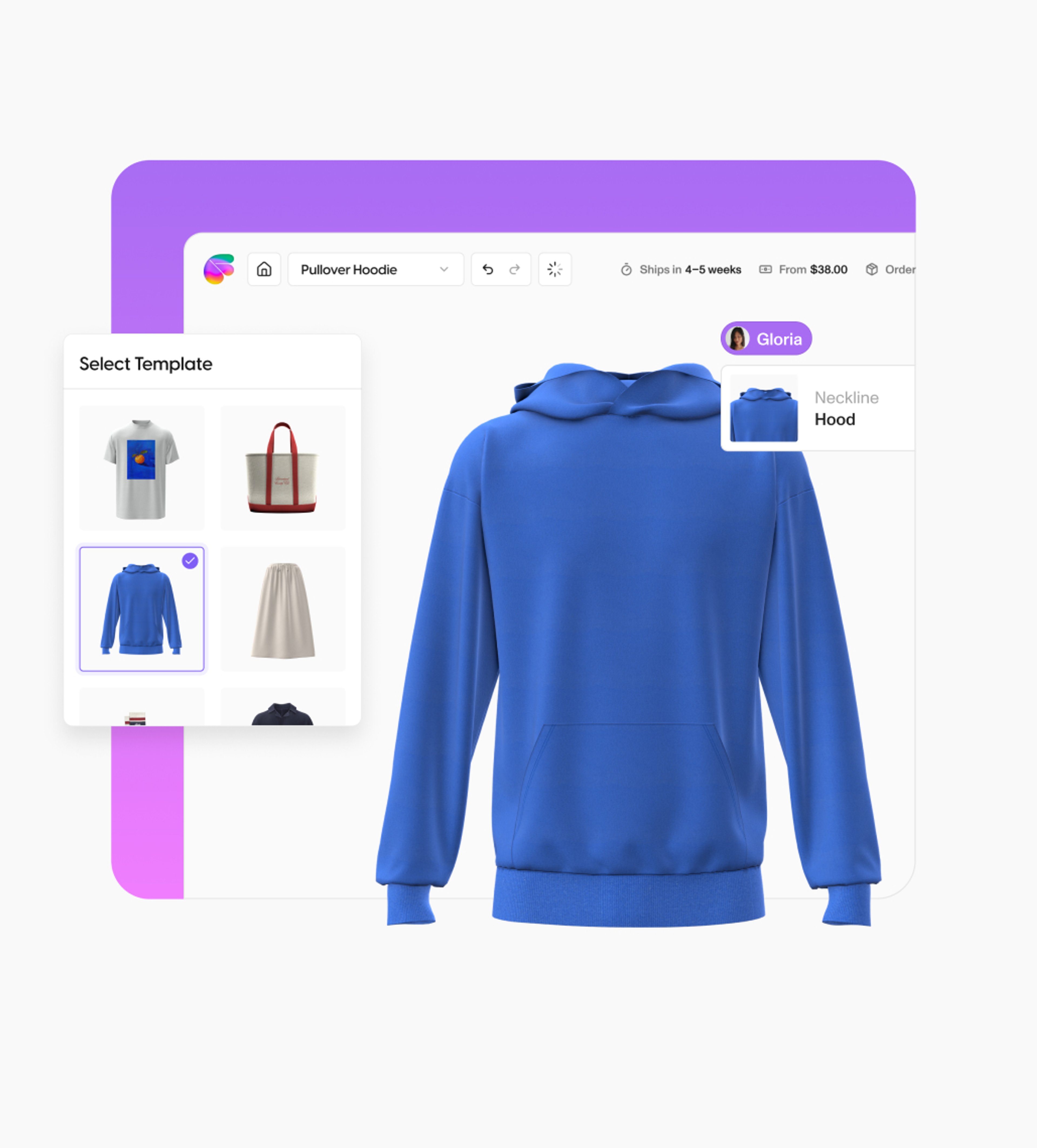 Image showing one of the modules on the Fabra homepage. The module shows the web app tool with different UI elements hovering over it.