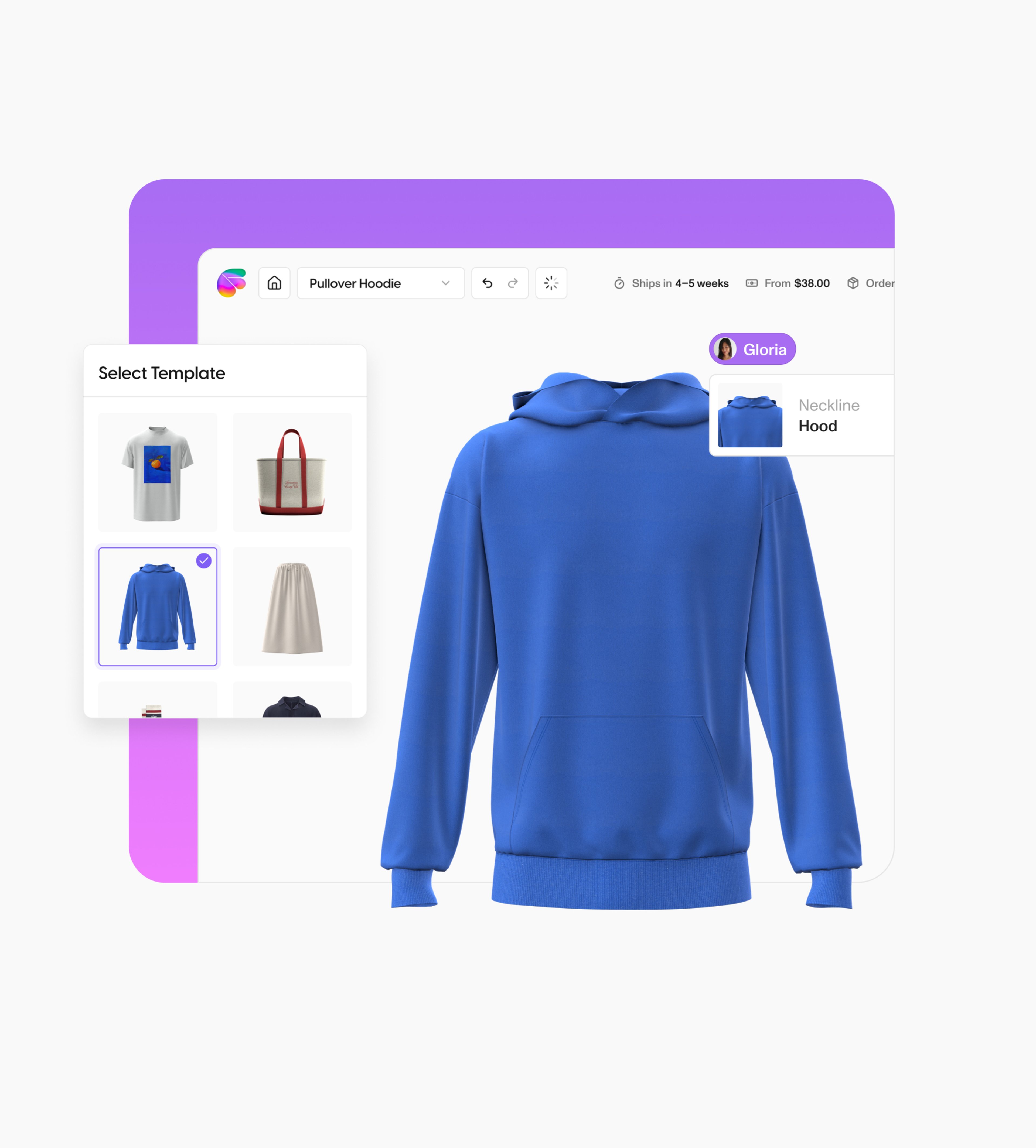 Image showing one of the modules on the Fabra homepage. The module shows the web app tool with different UI elements hovering over it.