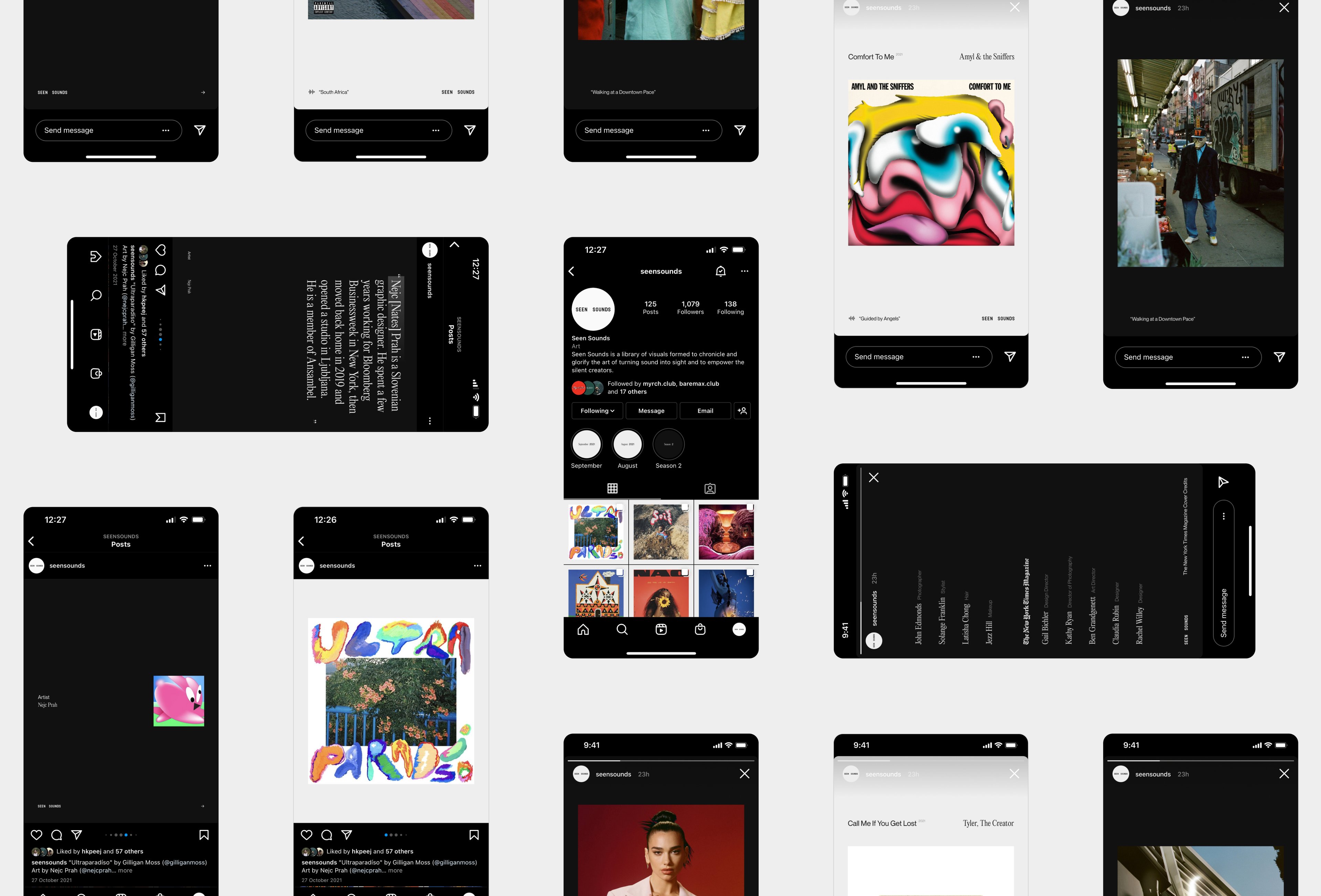 Image showing different types of posts from Seen Sounds Instagram account