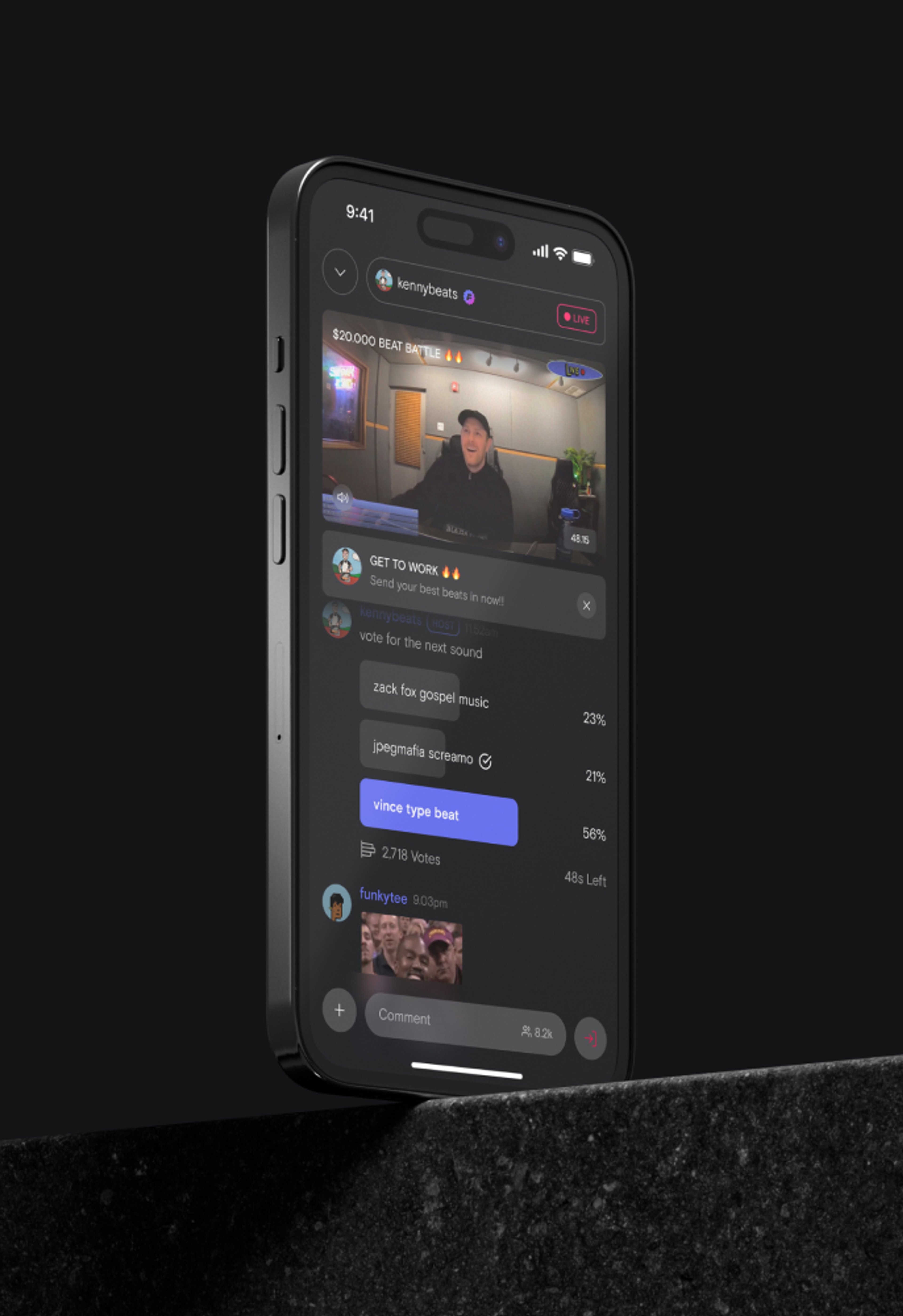 Photo of an iPhone with the Found live streaming page showing