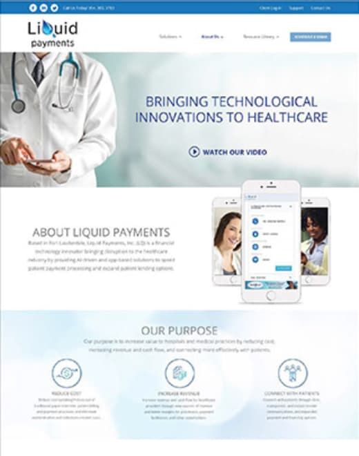 Liquid Payments website with doctor at top