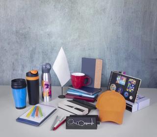 Promotional items on table