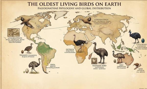 How the world's oldest birds survived the dinosaur extinction (Tinamous, Kiwis, Cassowaries, Ostriches, Rheas and Emus)