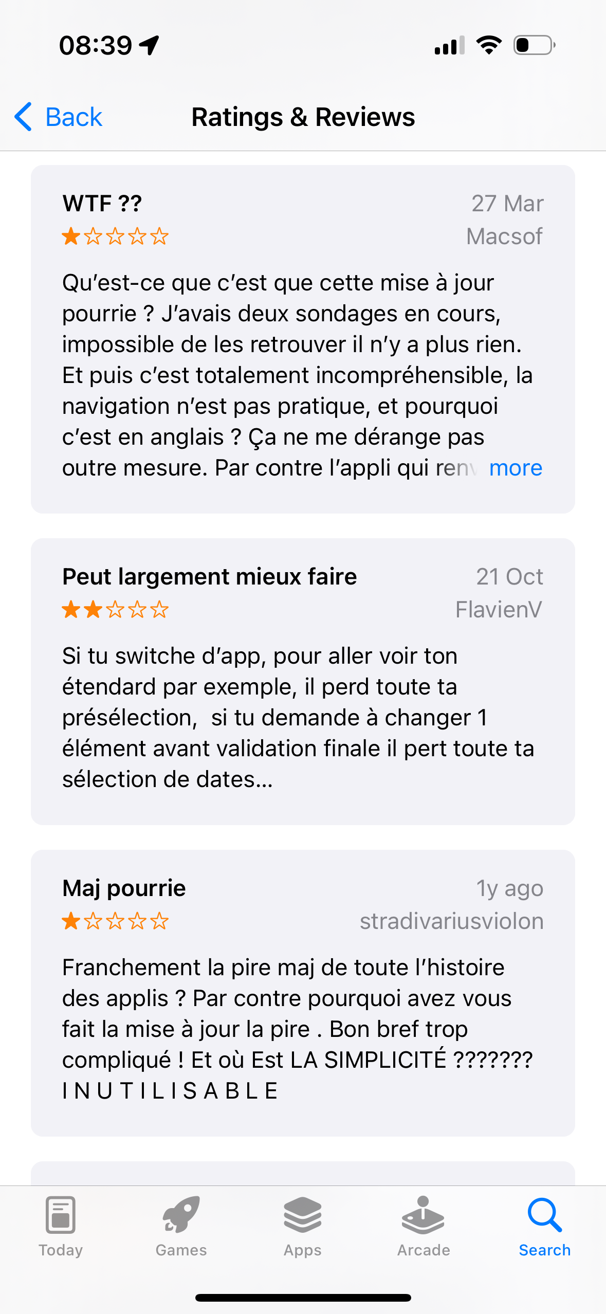 Capture d'écran des commentaires de l'application Doodle sur l'App Store