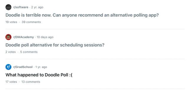Capture d'écran de topics Reddit sur Doodle