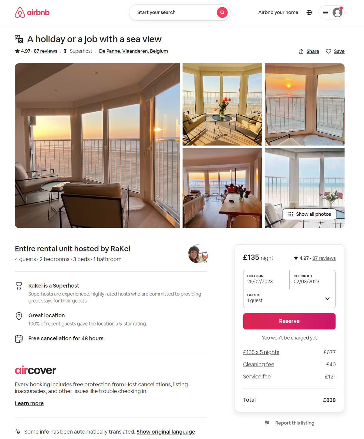 The Airbnb website using type size and colour for hierarchy