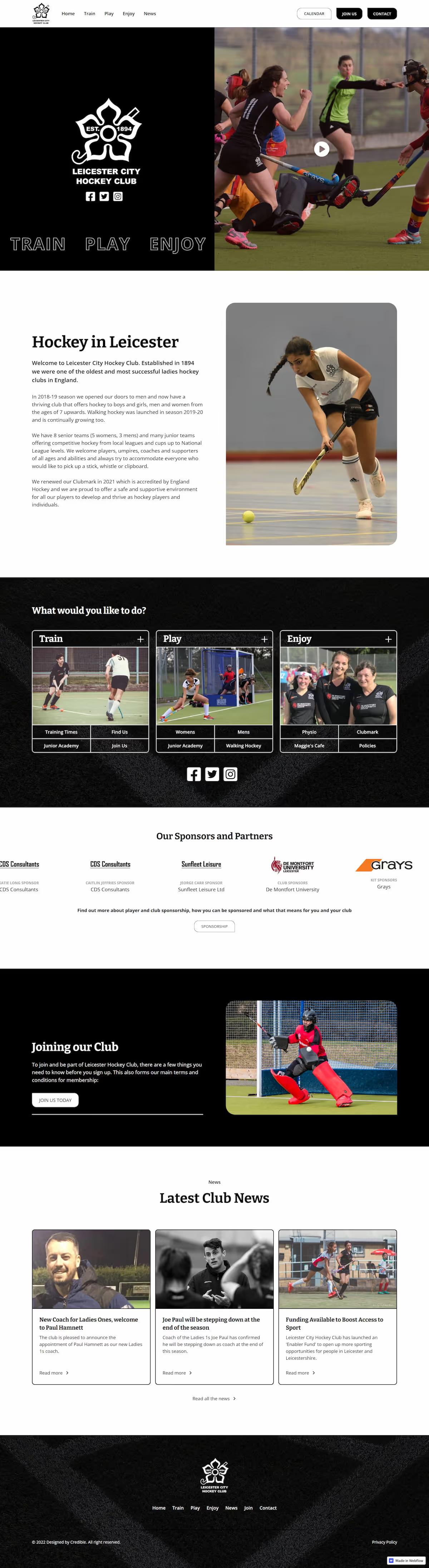 Leicester Hockey Club homepage, full page