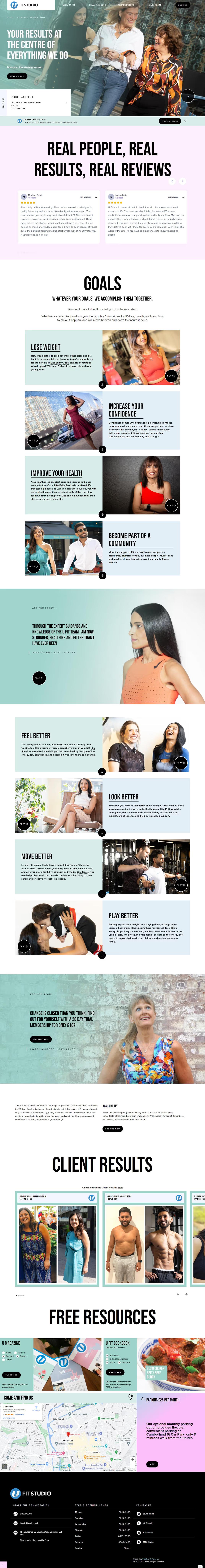 U Fit Studio homepage, full page