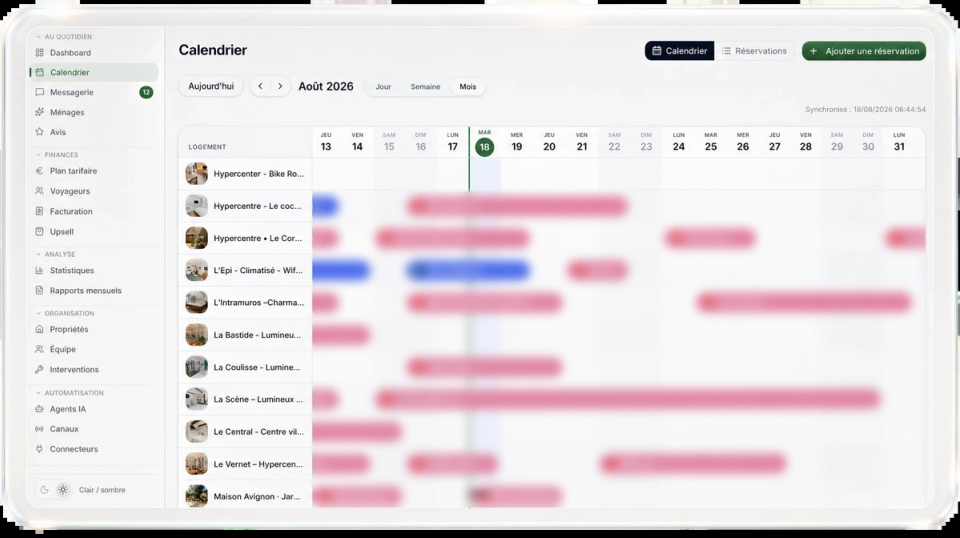 Le calendrier : réservations Airbnb et Booking.com synchronisées, logement par logement