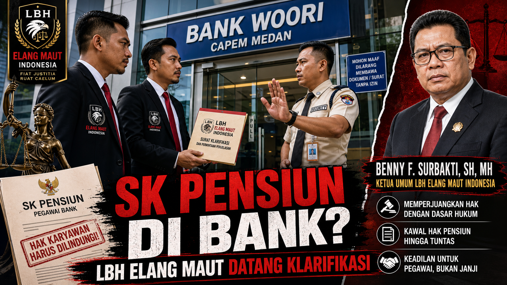 LBH Elang Maut Indonesia Pertanyakan Keberadaan SK Pensiun Pensiunan Polri di Bank Woori Capem Medan