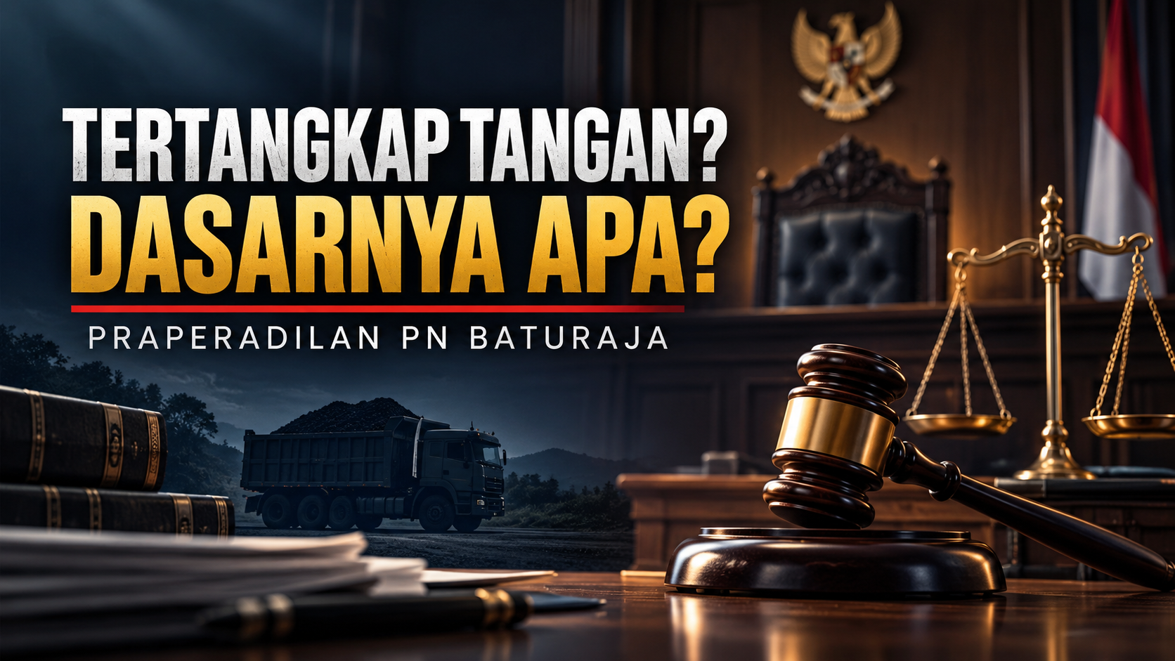 Ilustrasi pertanyaan hukum mengenai dasar kesimpulan tertangkap tangan dalam putusan praperadilan perkara batubara di Pengadilan Negeri Baturaja. (Ilustrasi: Elang Maut Online)