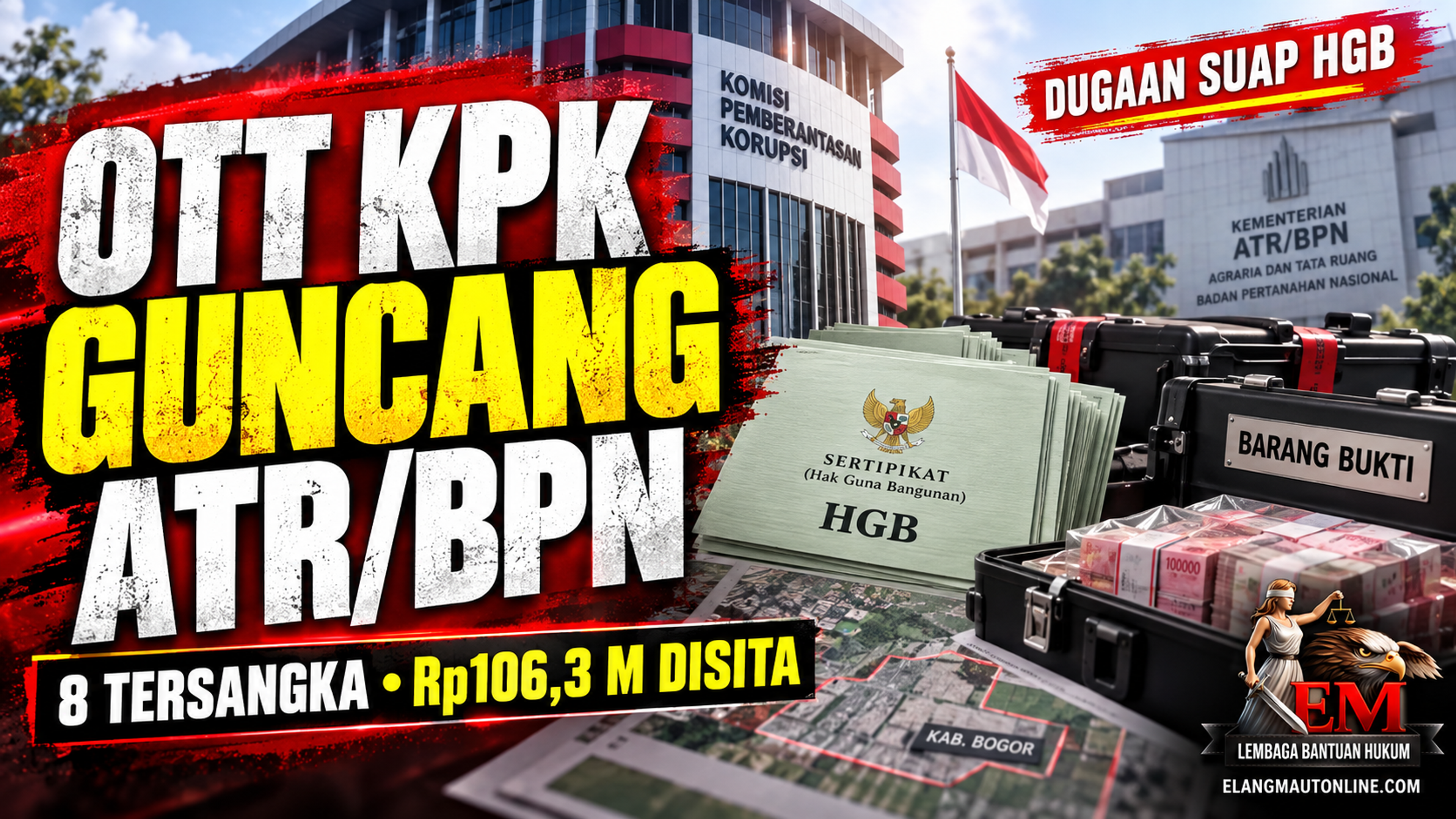 OTT KPK di ATR/BPN terkait dugaan suap HGB dengan delapan tersangka dan penyitaan uang Rp106,3 miliar.