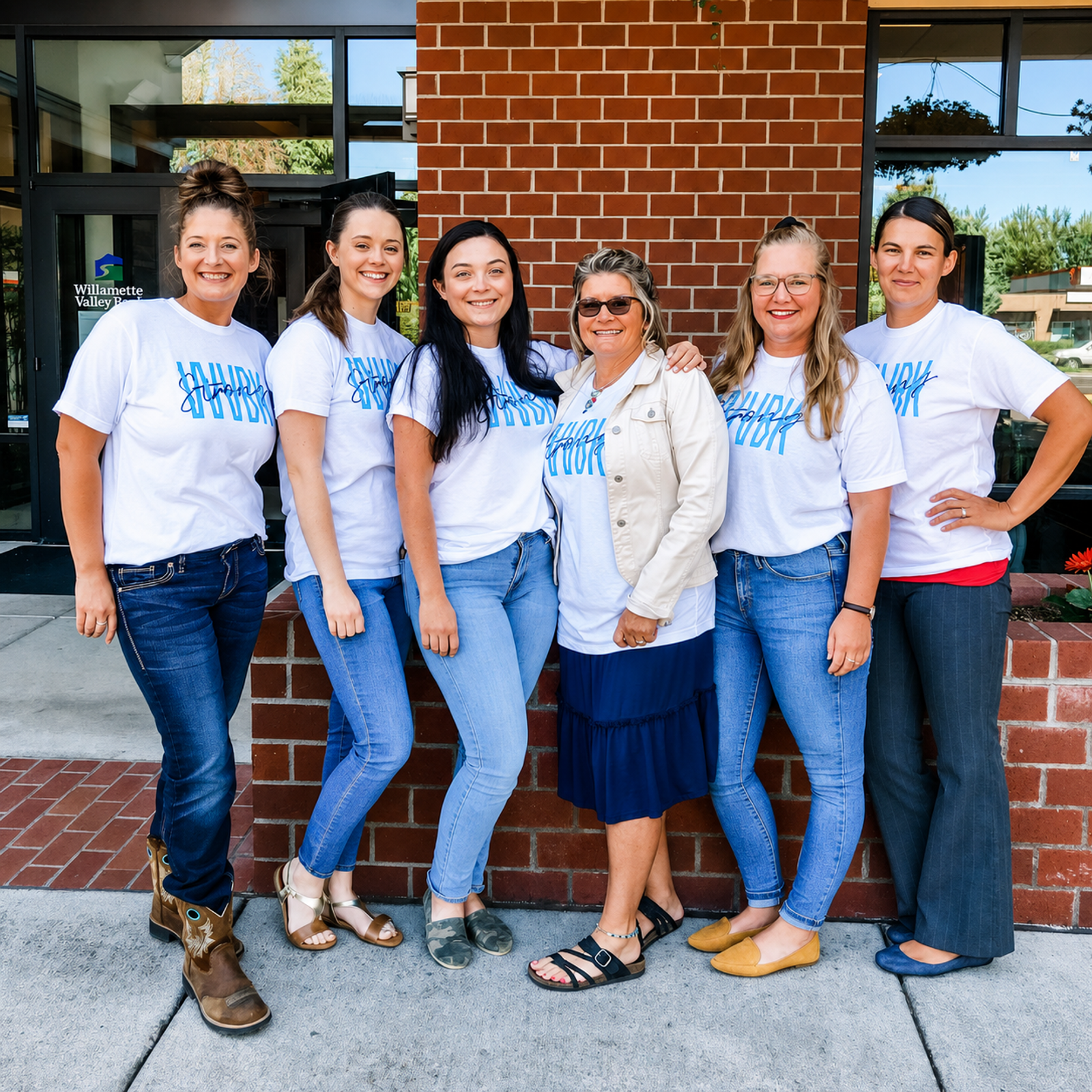 Keizer bank team wearing WVBK Strong t shirt.