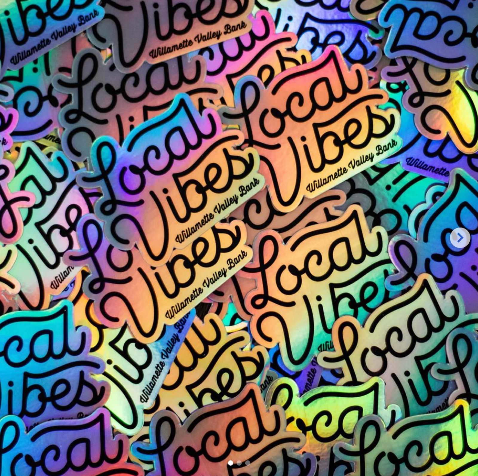 Die cut holographic foil stickers.
