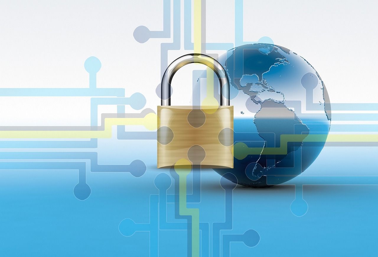 Depiction of the world wide web with a padlock in the foreground indicating security