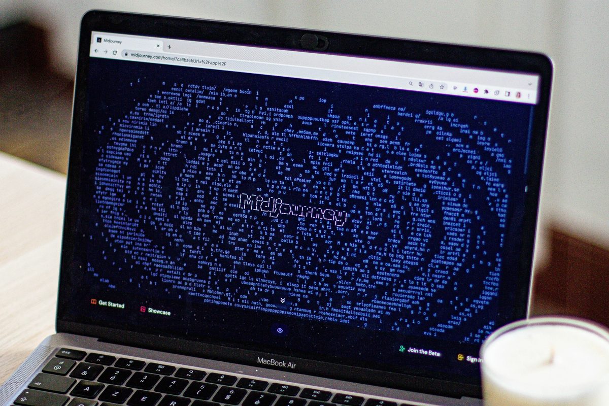 A laptop with the AI software Midjourney