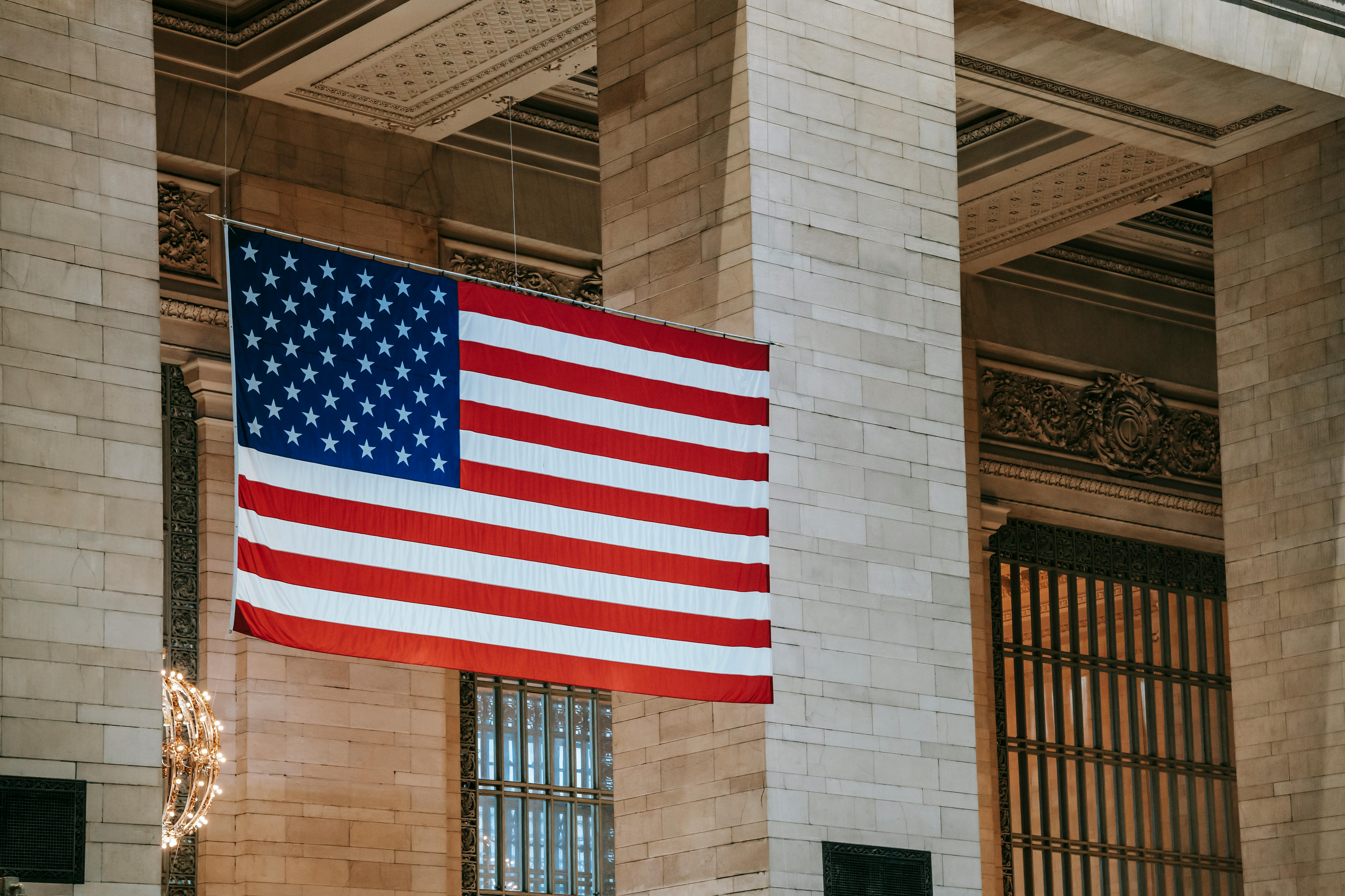 American flag outside of a government building