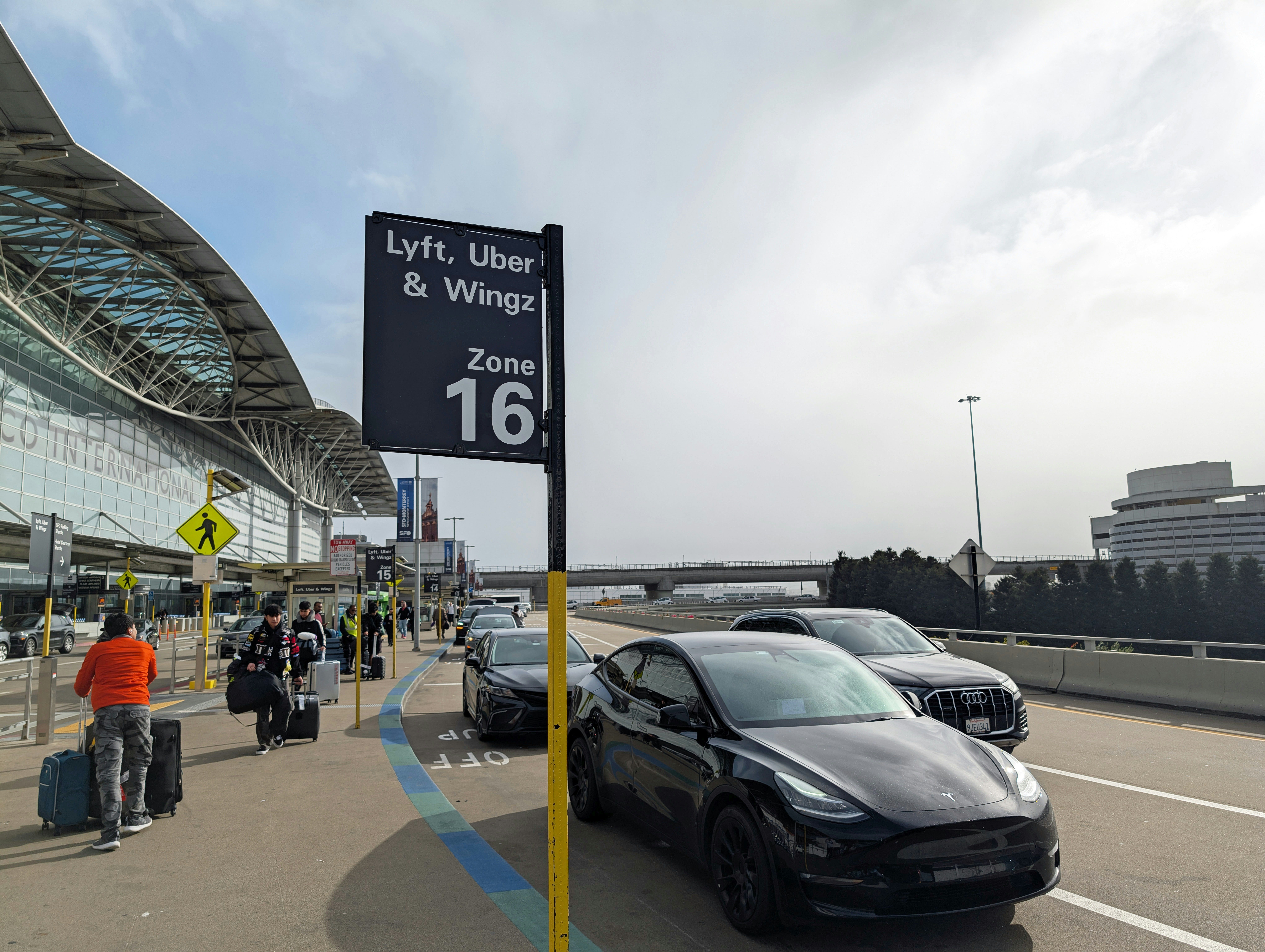 A cab stand with options for Lyft and Uber