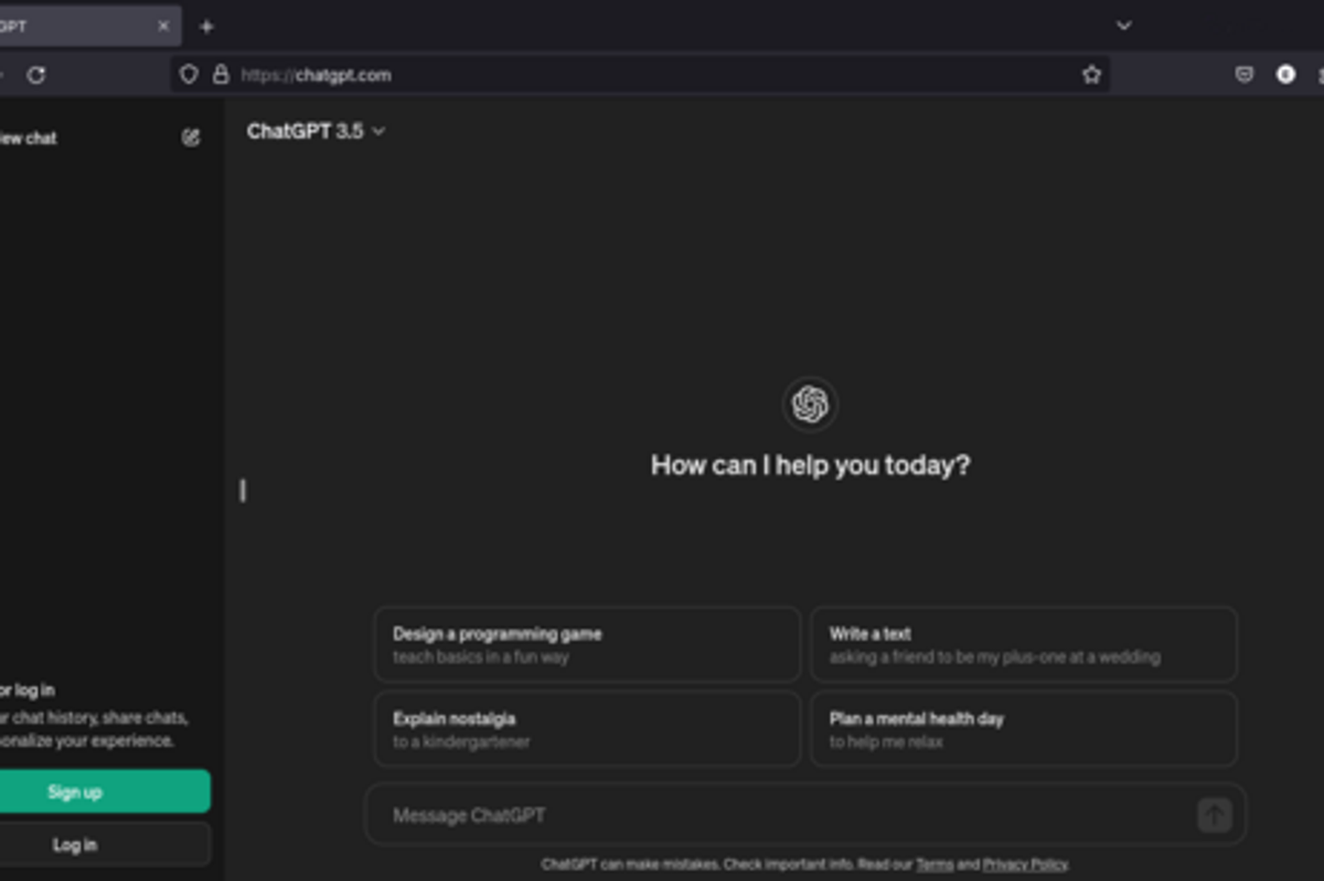 ChatGPT prompt screen