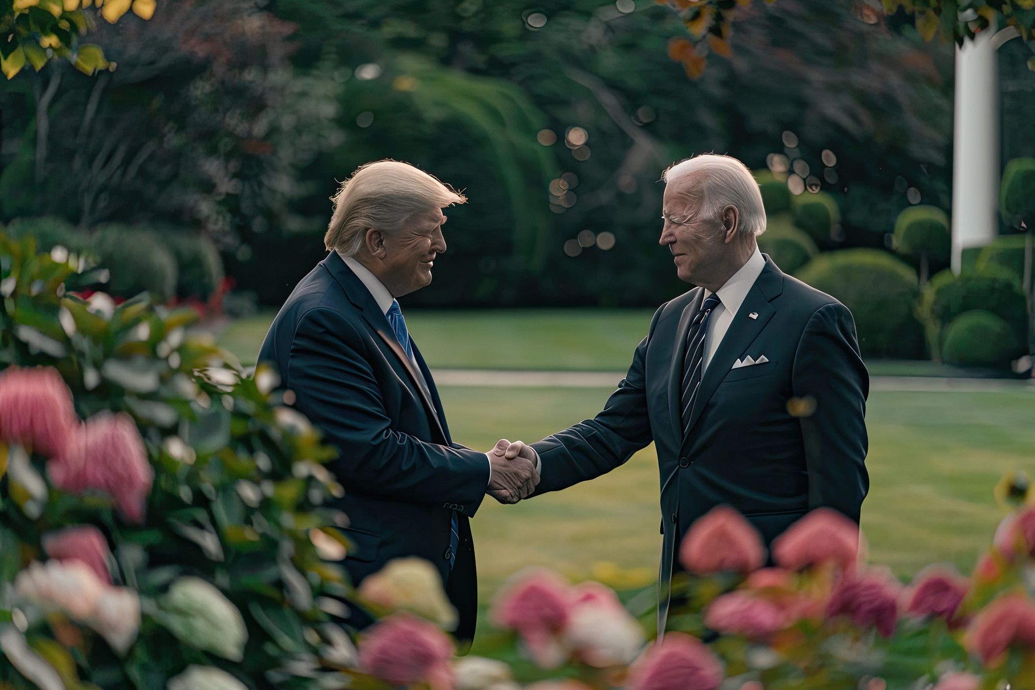 AI-generated image of Donald Trump and Joe Biden shaking hands