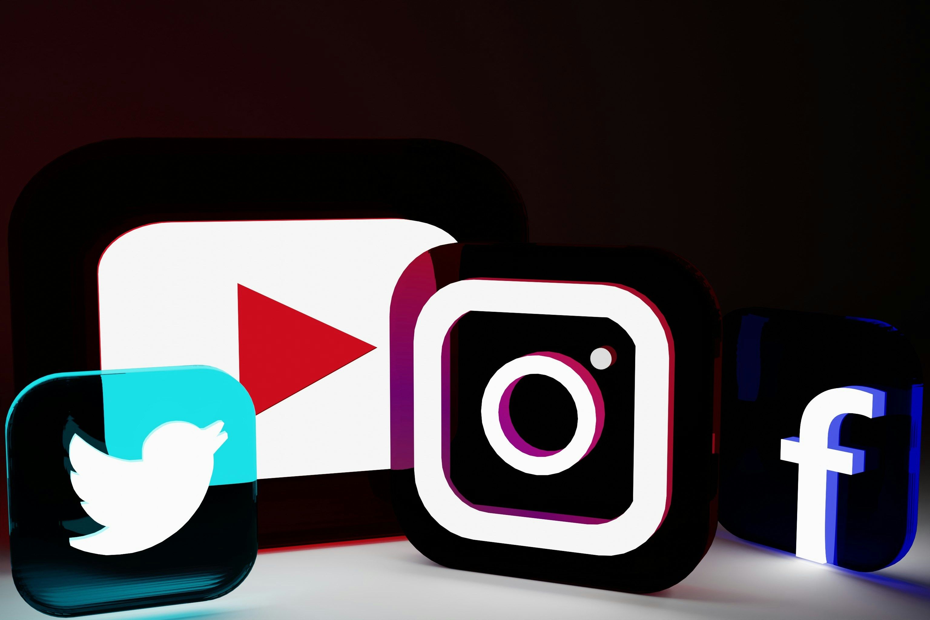 A group of social media icons rendered in 3D