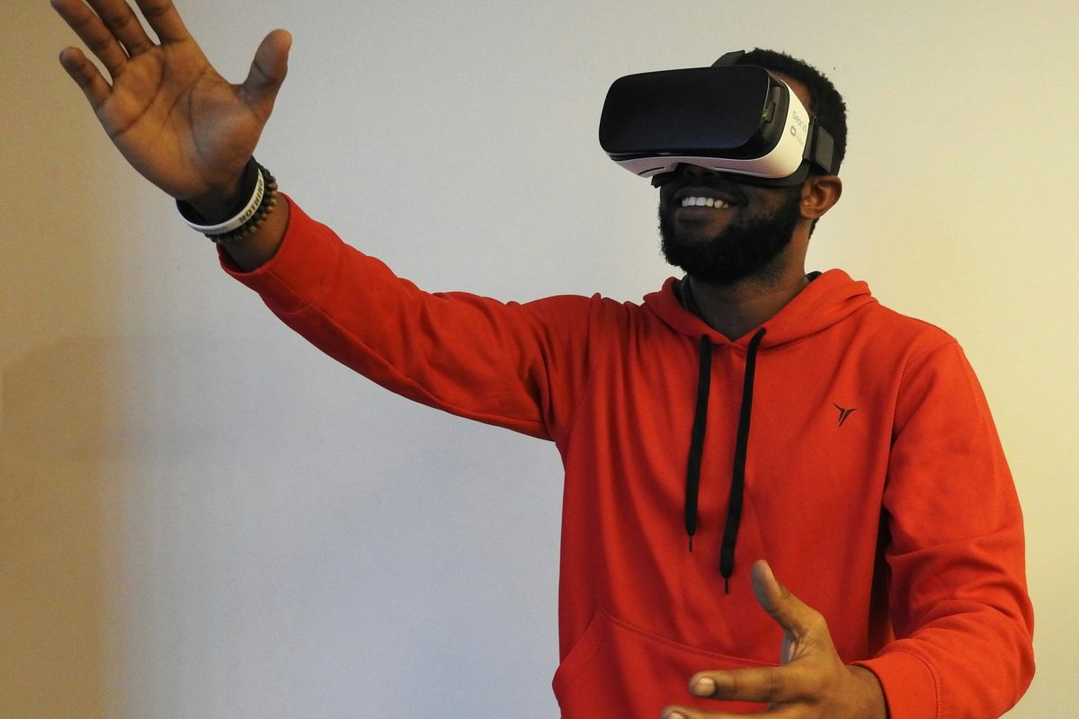 Man using a Virtual Reality headset.