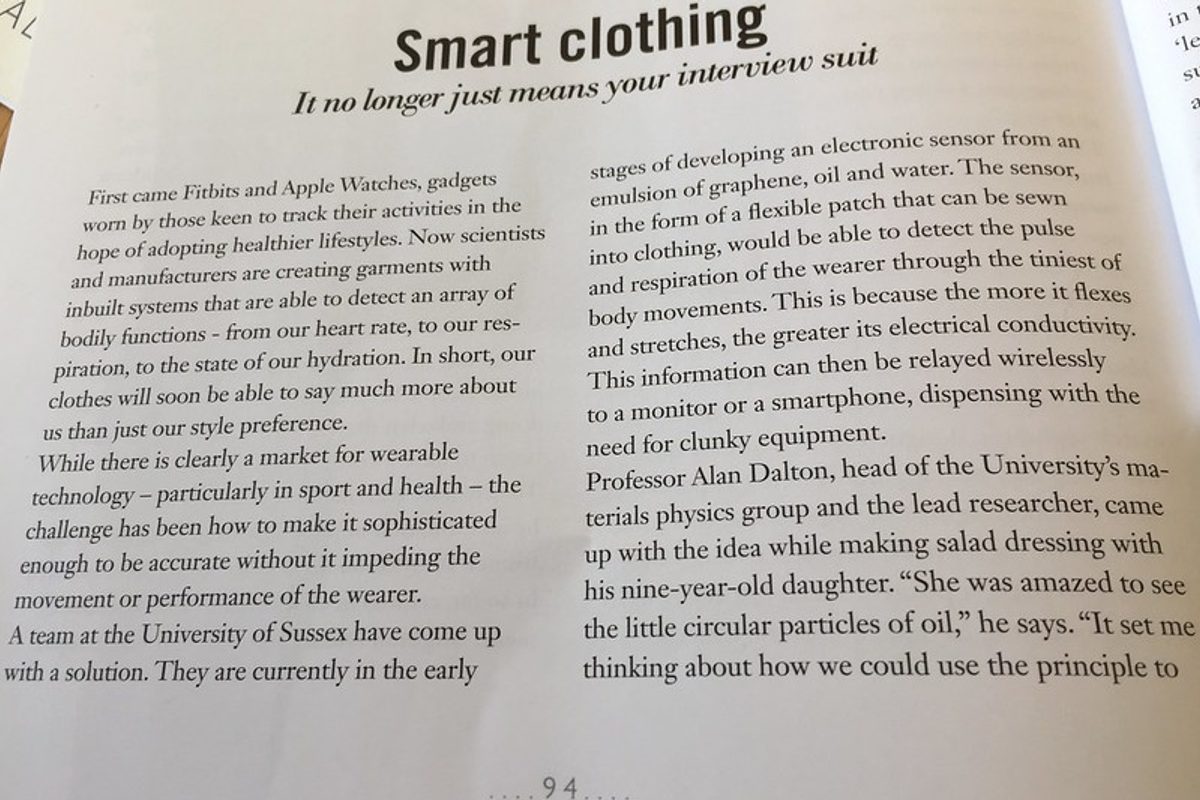 An extract from Viva Magazine talking on Smart Clothing
