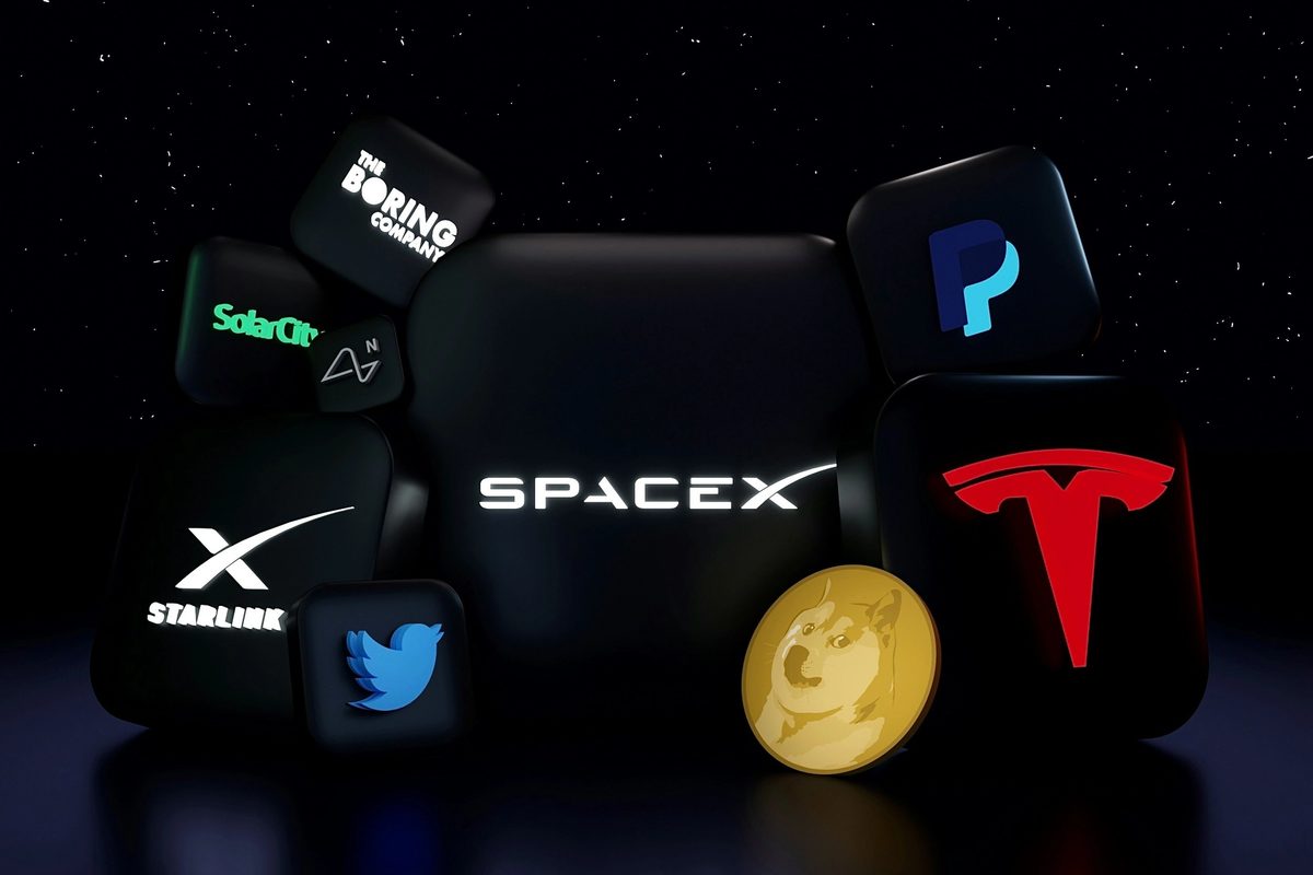 A collection of 3D Rendered icons of Elon Musk's companies