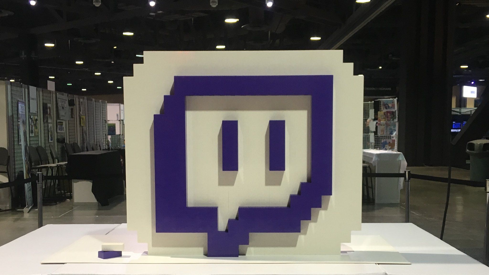 Giant Twitch logo made using legos