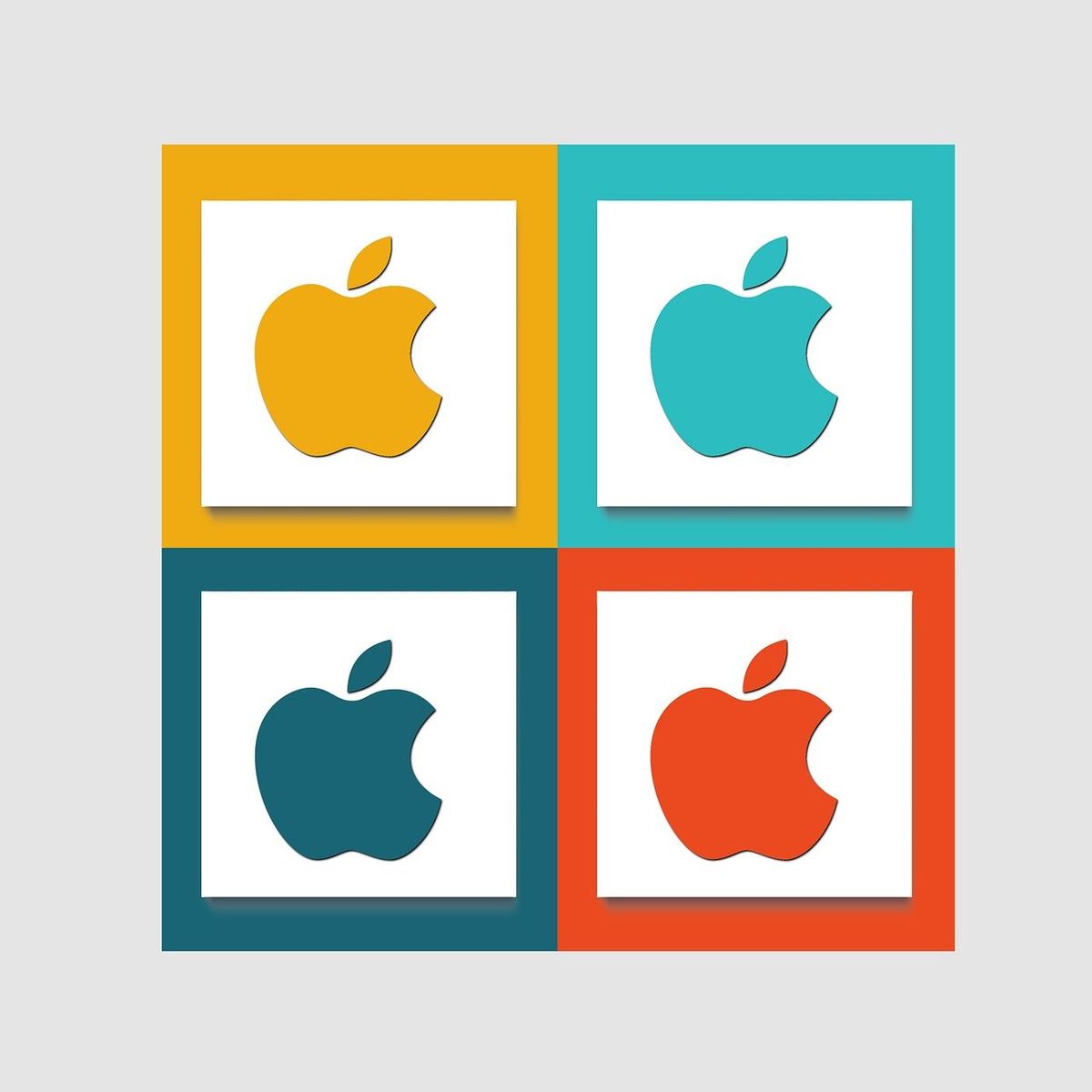 Four different colored Apple logos set in a mosaic.