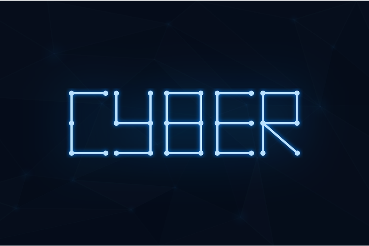 Stylized word 'Cyber' printed across a computer screen