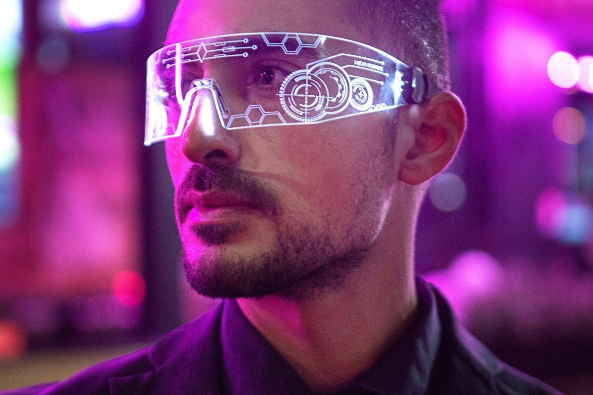 Man wearing futuristic ar glasses