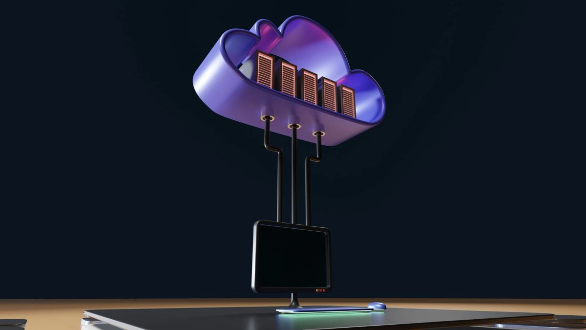 A computer tower with a purple light