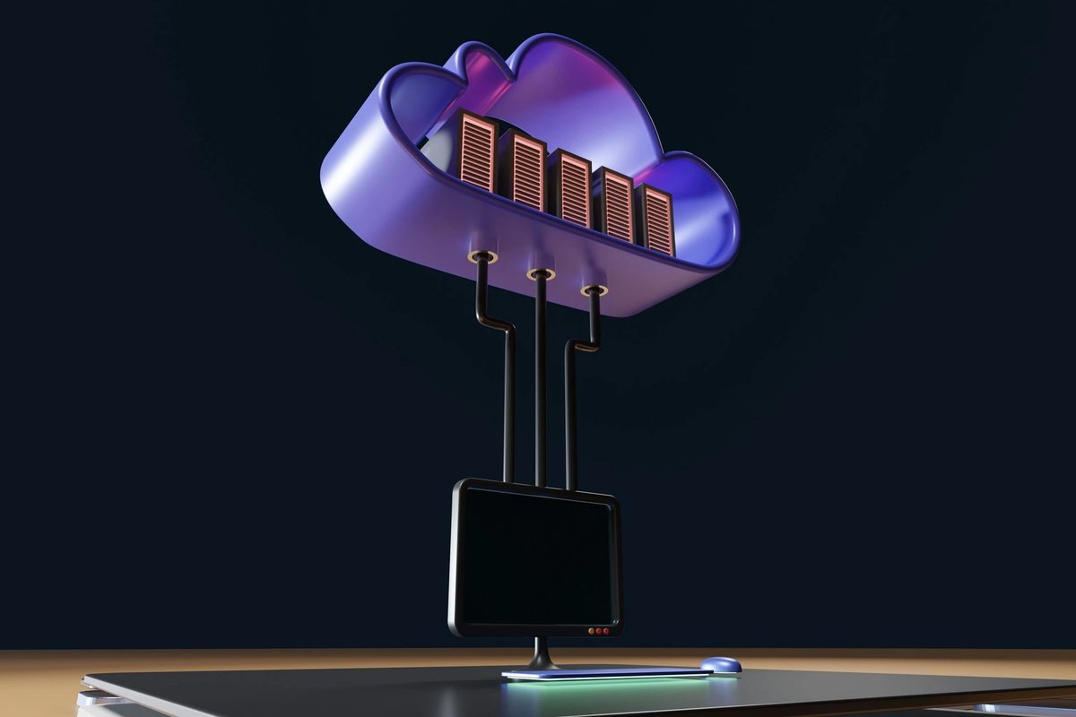 A computer tower with a purple light