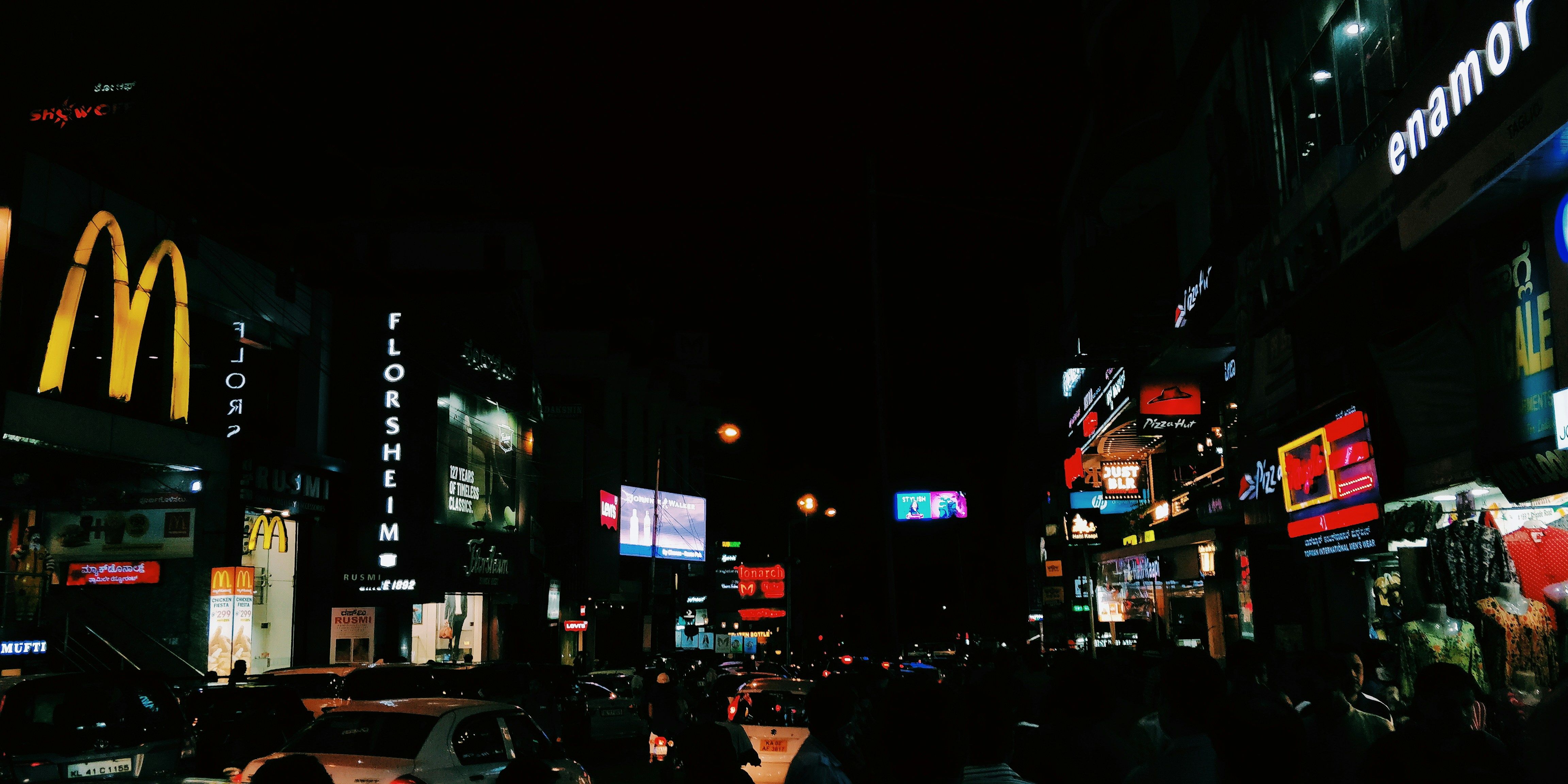 Main Image: A street in India during night time