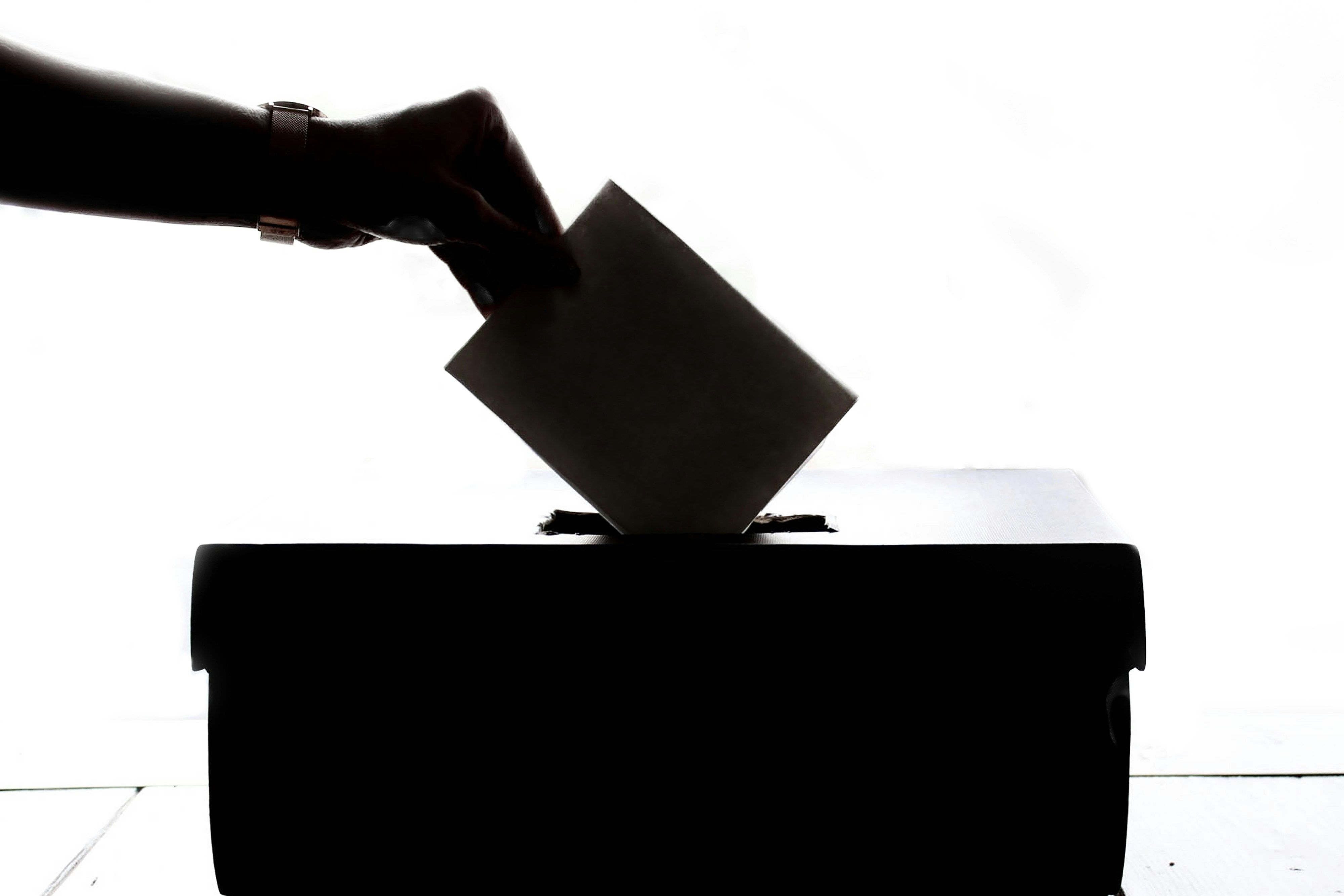 Person casting a vote in a box